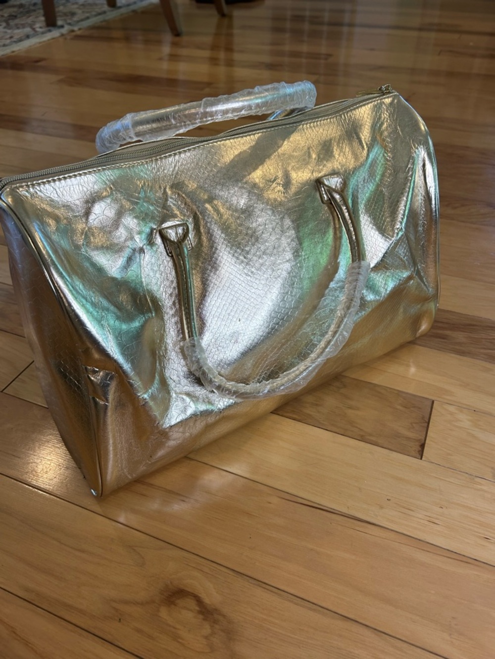 Michael Kors Metallic Gold Snakeskin Embossed Women's Satchel Tote Weekend Bag - Picture 5 of 16